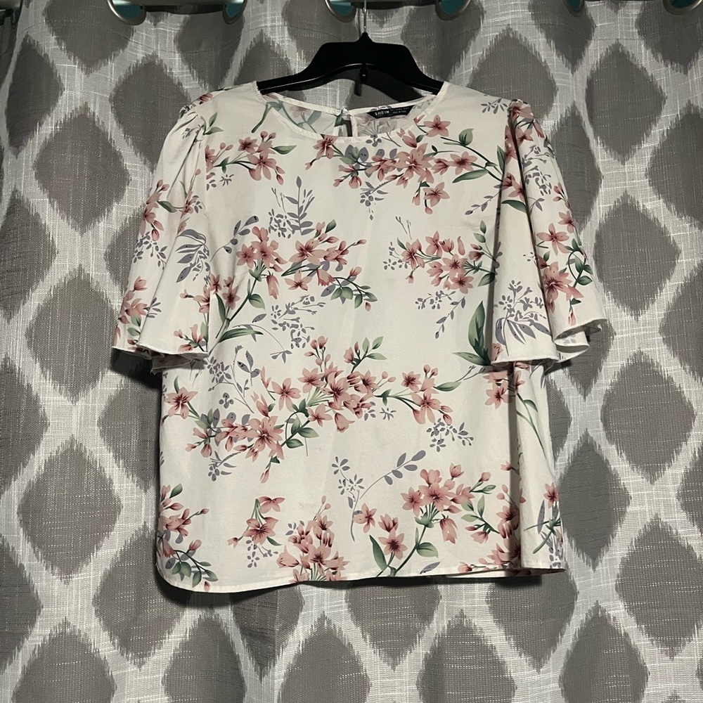 SHEIN Floral Blouse - White and Pink
